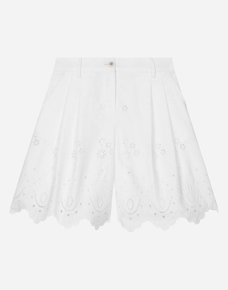 Dolce & Gabbana Pantalón corto de popelina y encaje inglés Blanco L53Q31FG5BL