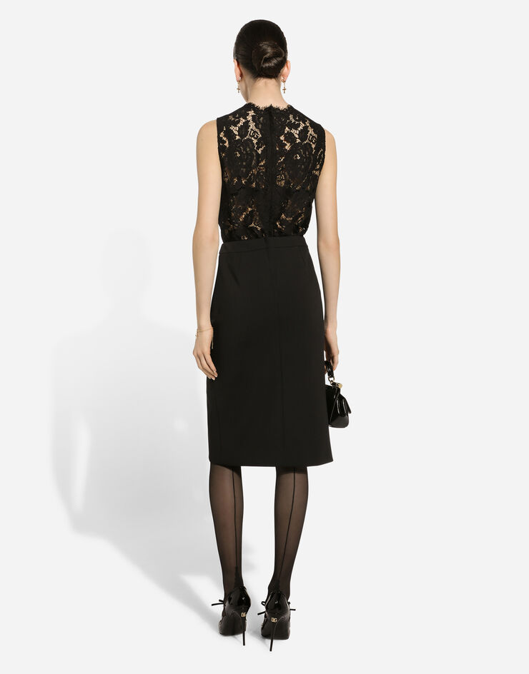 Dolce & Gabbana Falda midi de tubo de lana con abertura delantera Negro F4CU2TFUBF1