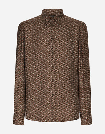 Dolce & Gabbana Silk Martini-fit shirt with tie print Brown G5LB0TIS1V8