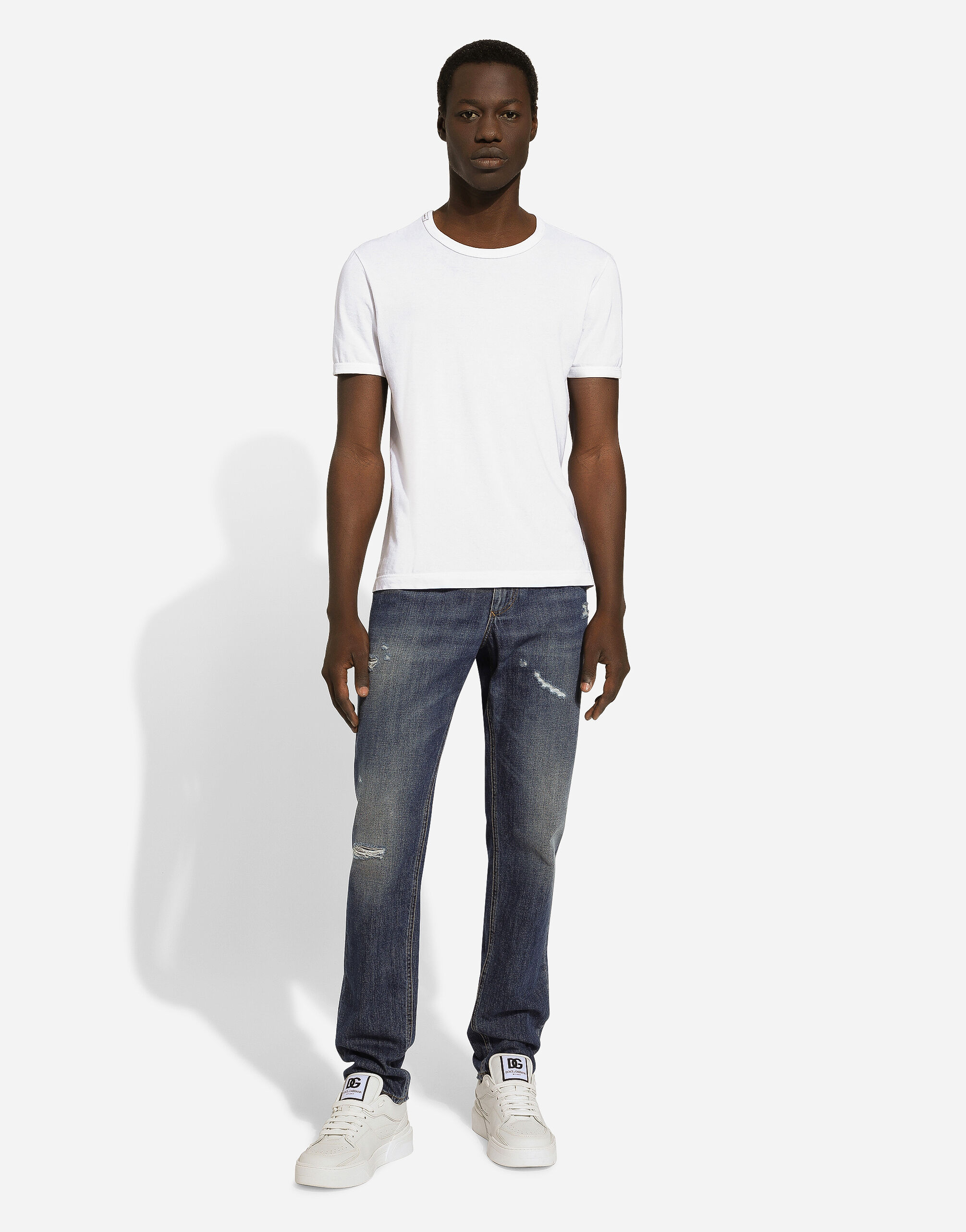 Regular-fit blue wash jeans with abrasions in Blue for 