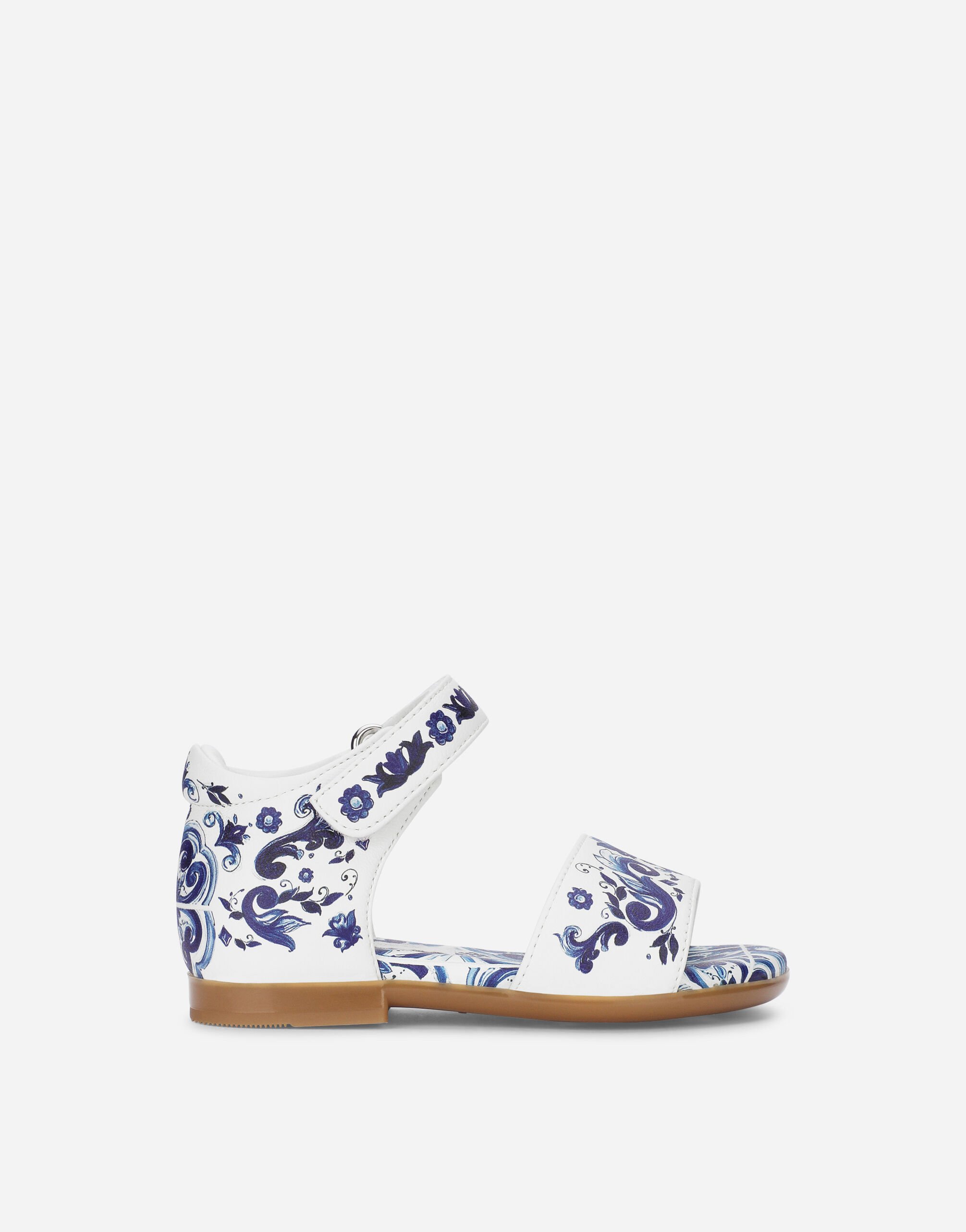 ${brand} Nappa leather sandals with majolica print ${colorDescription} ${masterID}
