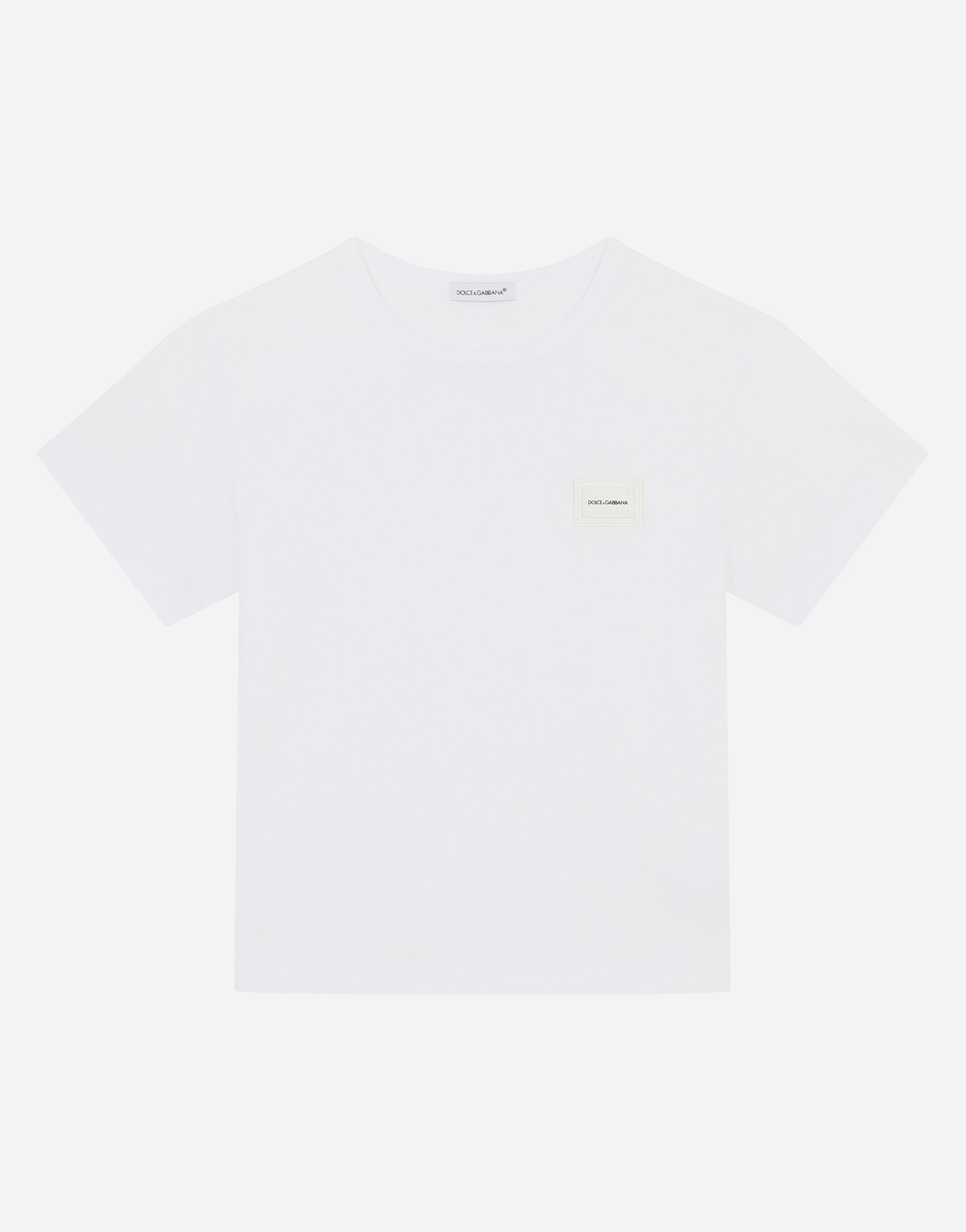 Dolce & Gabbana T-shirt in jersey con placca logo Nero DA0687AE328