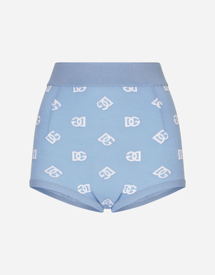 Dolce & Gabbana Culotte en laine et soie avec logo DG en intarsia Bleu Ciel FXU02TJFMGS