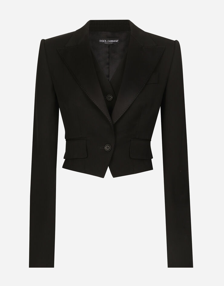 Dolce & Gabbana Short wool gabardine jacket with vest Black F29YRTFU28J