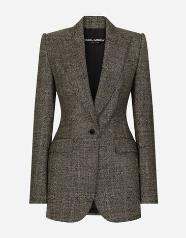 ${brand} Chaqueta Turlington de botonadura sencilla en microtweed de lana ${colorDescription} ${masterID}