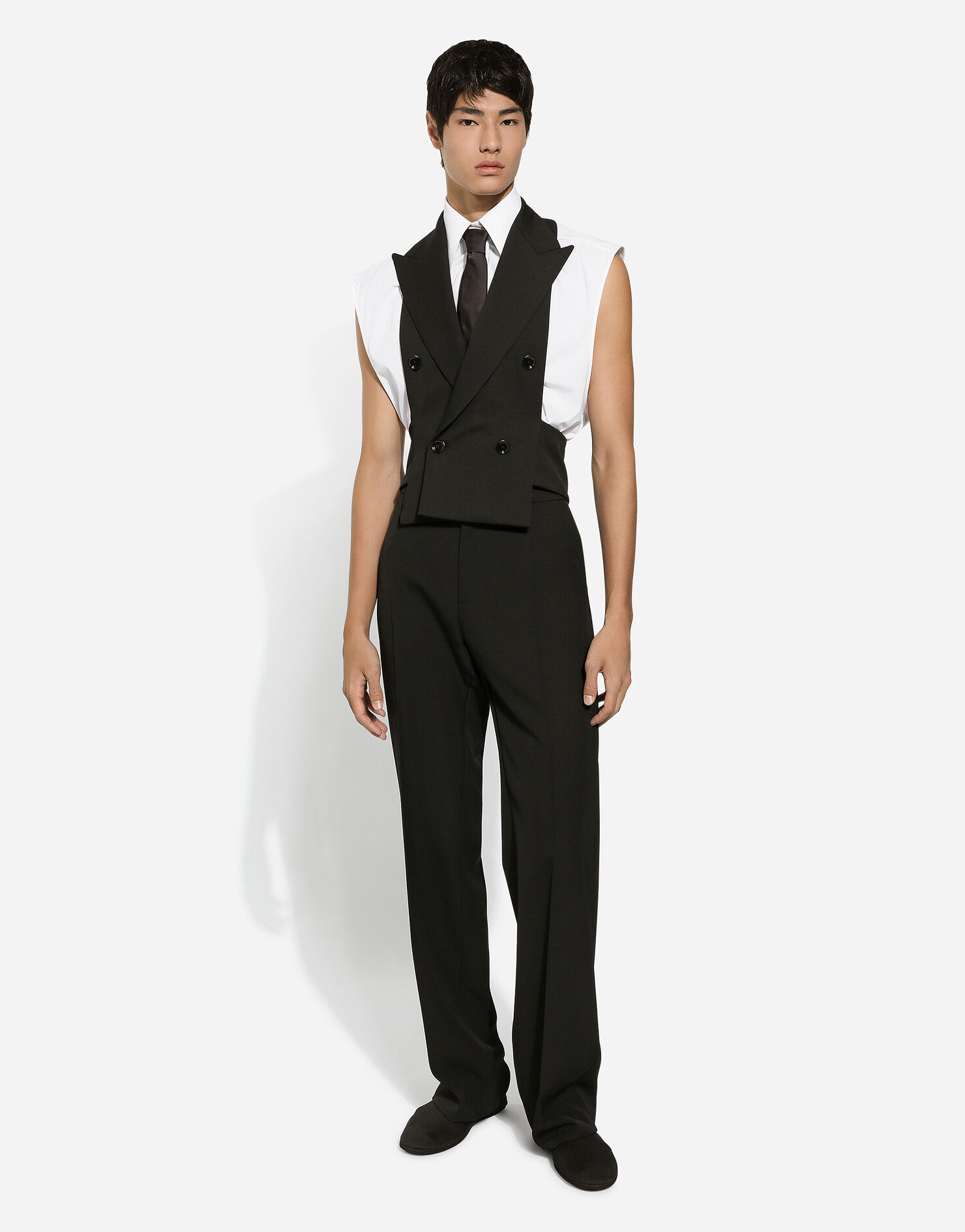 Double Breasted Wool Waistcoat With Bare Back In Black For Men Dolceandgabbana® 9123