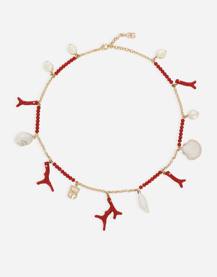 Dolce & Gabbana Collier avec logo DG et pendentifs coquillages et corail Doré WNQ6C4W1111