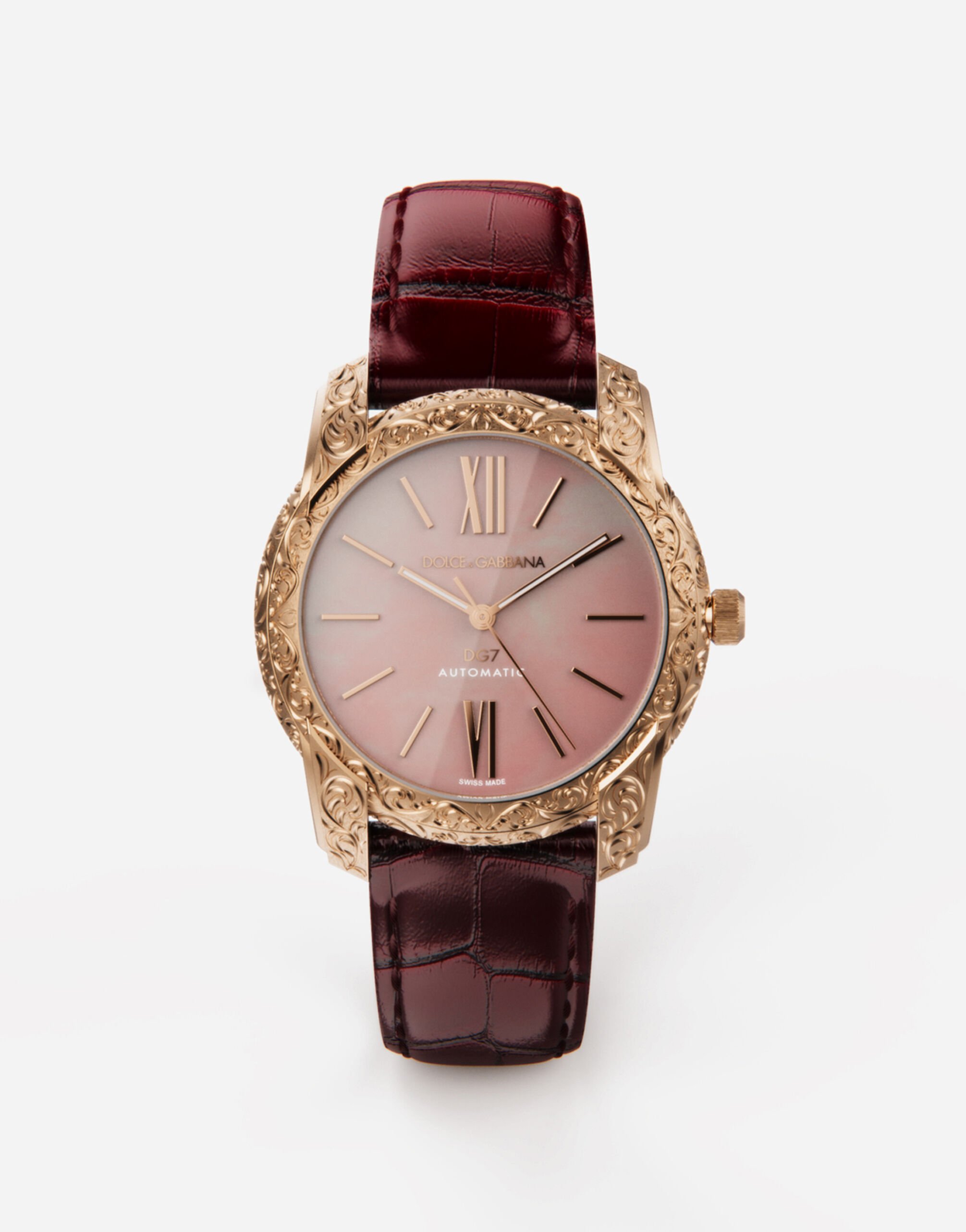 Dolce & Gabbana ساعة DG7 غاتوباردو من الذهب الأحمر مرصعة بعرق اللؤلؤ الوردي ذهبي WRLK1GWJAS1