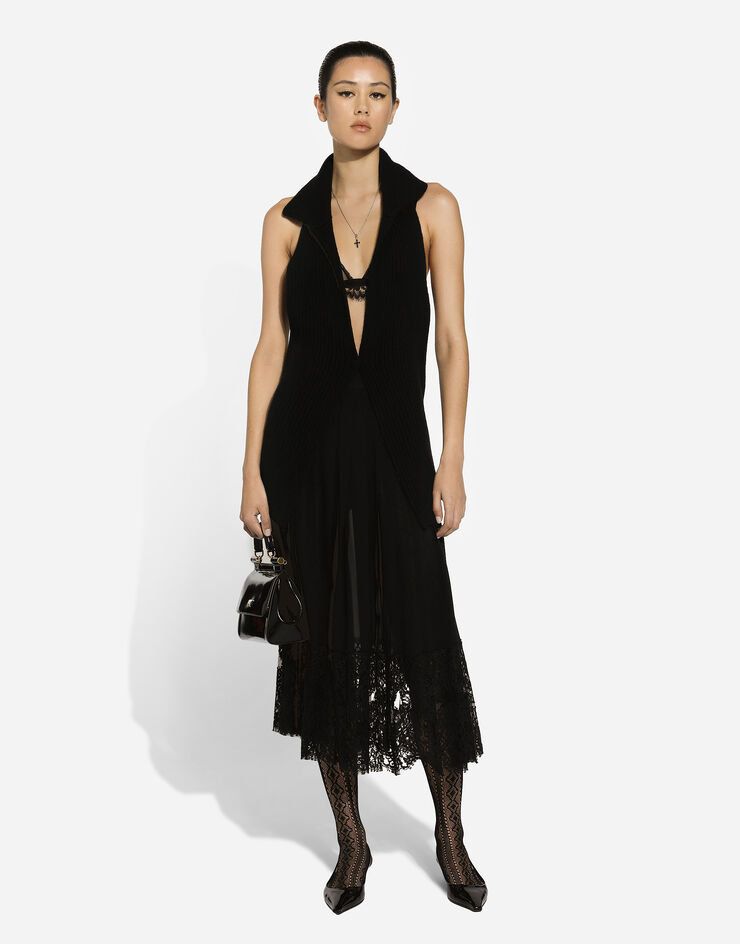 Dolce & Gabbana Long georgette skirt with lace edgings Black F4BFTTFU1AR