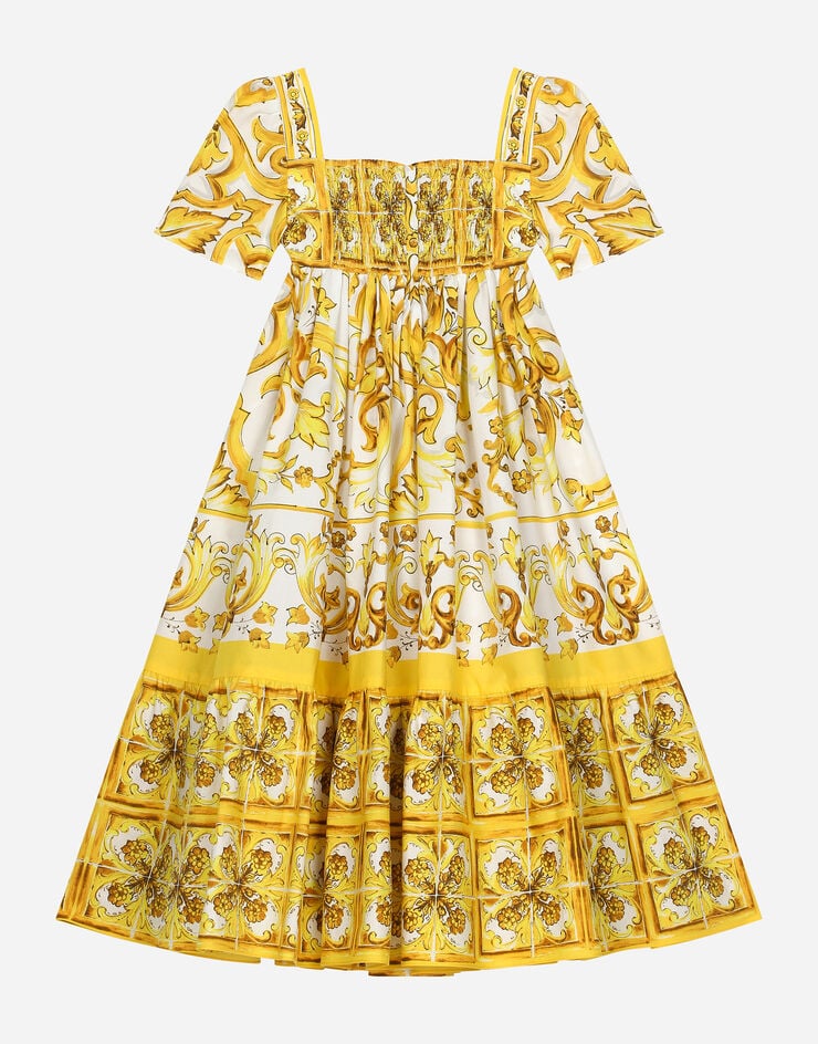 Dolce & Gabbana Abito in popeline con stampa maiolica gialla Stampa L53DE7G7EY0