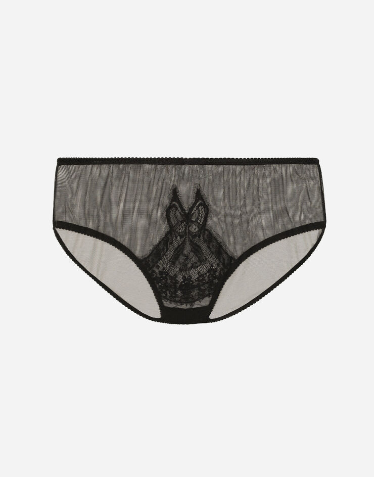 Dolce & Gabbana Slip en tulle avec intarsia en dentelle Noir O2A15TON02W