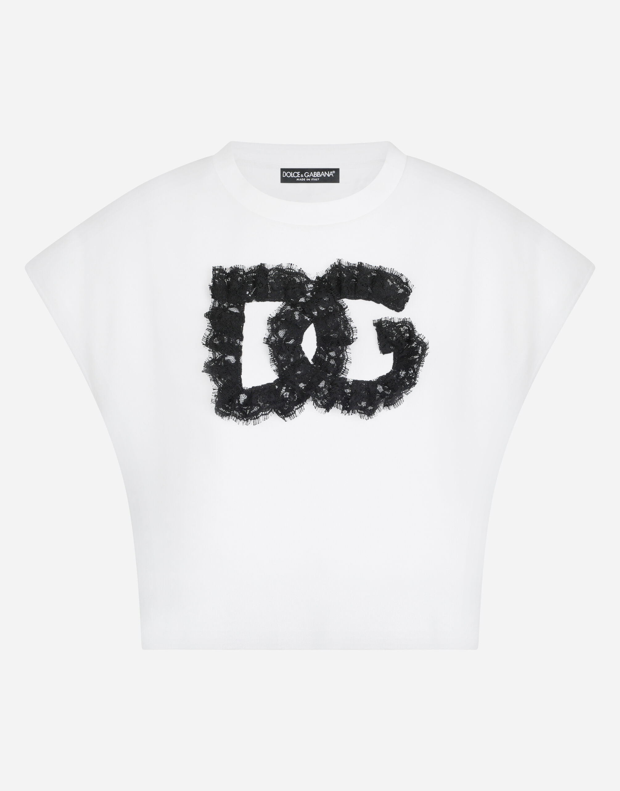 Jersey T-shirt with crystal DG embellishment in White for