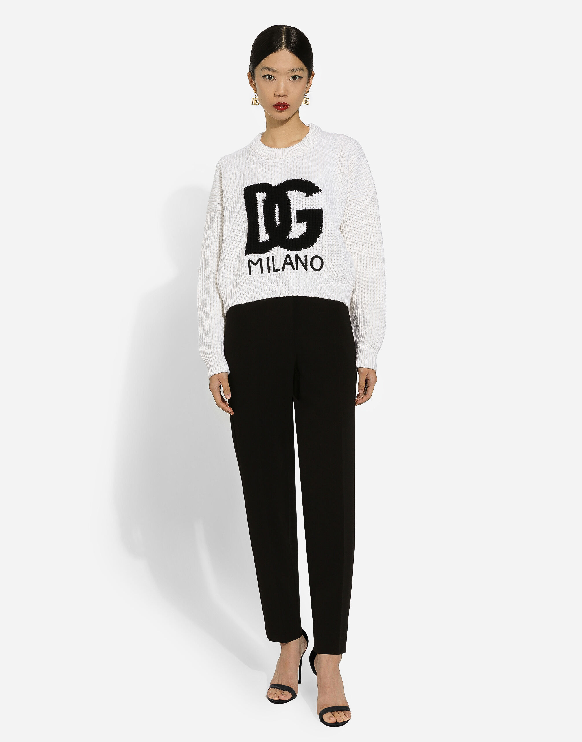 Dolce & Gabbana Ribbed wool sweater with DG logo female White