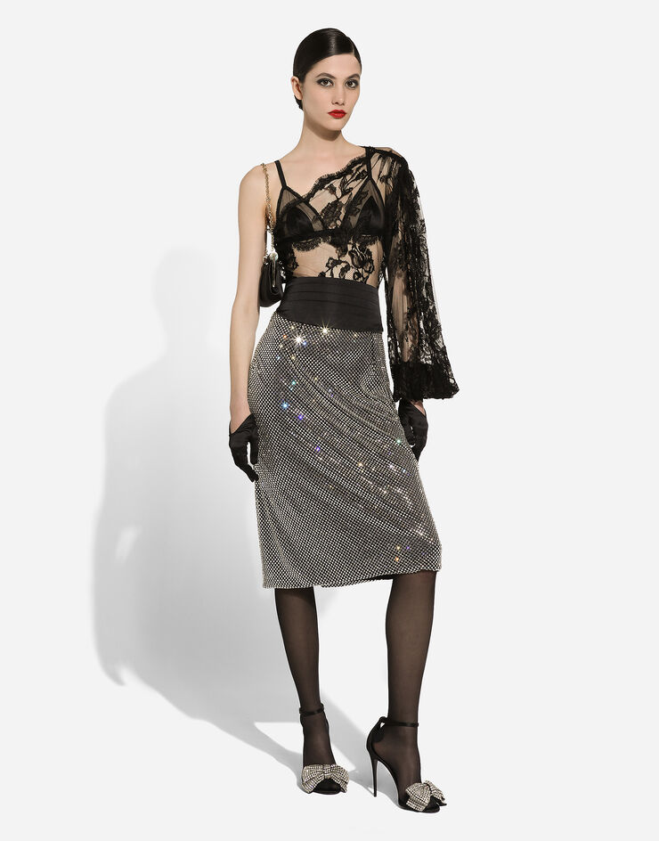 Dolce & Gabbana Calf-length crystal mesh skirt Silver F4C0KTHLSA0