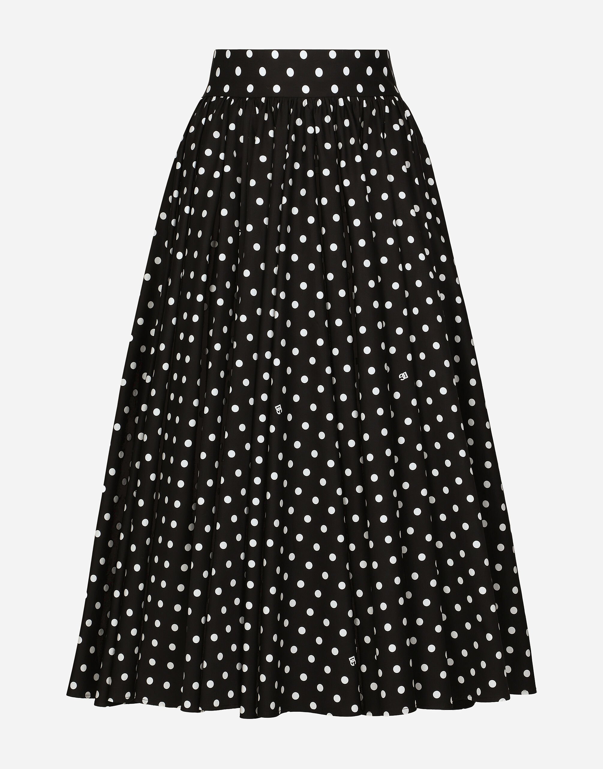 Dolce & Gabbana Cotton calf-length circle skirt with polka-dot print White F4CVRZFG6AD