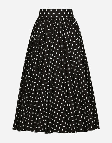 Dolce & Gabbana Cotton calf-length circle skirt with polka-dot print Print F6AX5TFSFNR