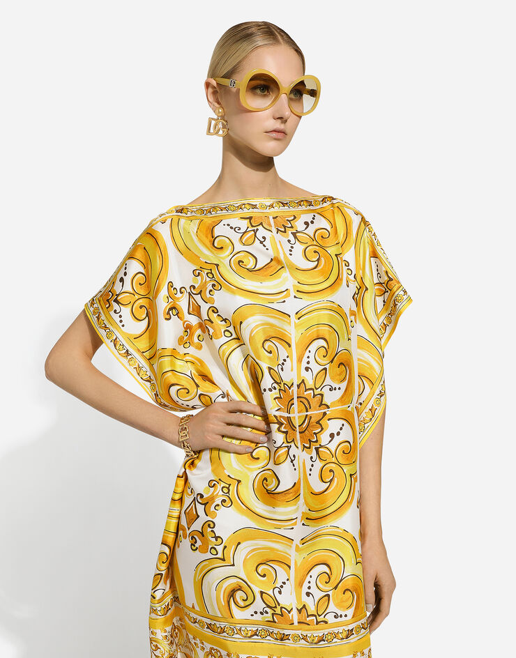 Dolce & Gabbana Caftán en sarga de seda con estampado Maiolica Imprima F6JDDTHI1TK