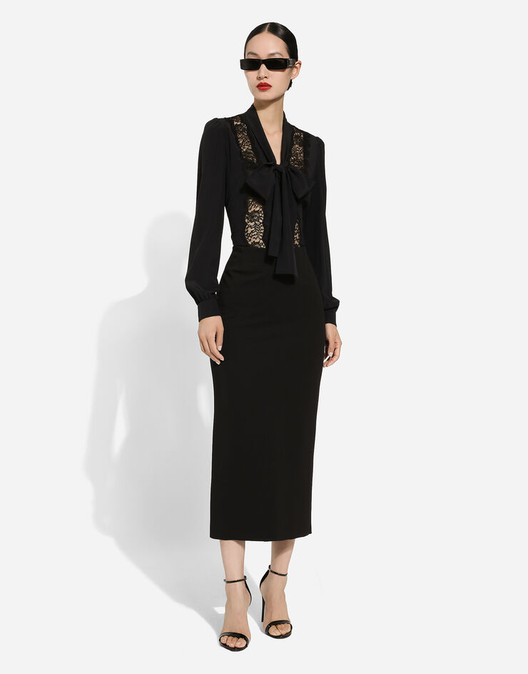 Dolce & Gabbana Рубашка из шелка с кружевной интарсией черный F5R31TFUABS