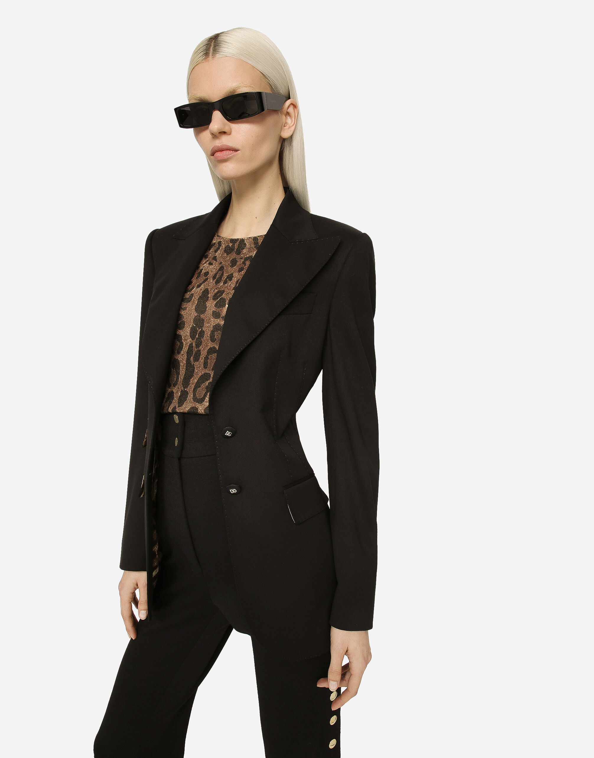 Gabardine Turlington jacket with top-stitching in Black for 