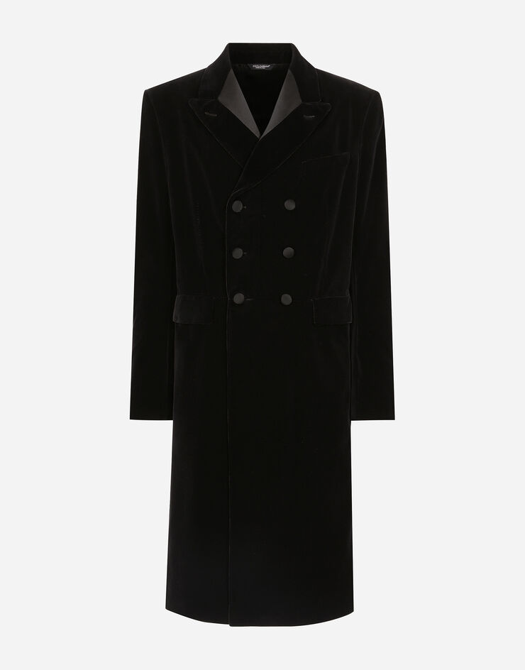 Dolce & Gabbana Manteau en velours avec détails en satin Noir G039YTFUVCE