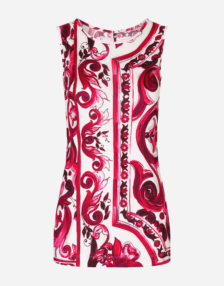 Dolce&Gabbana Top senza maniche in organzino stampa maiolica Multicolore F779CTFS8C0