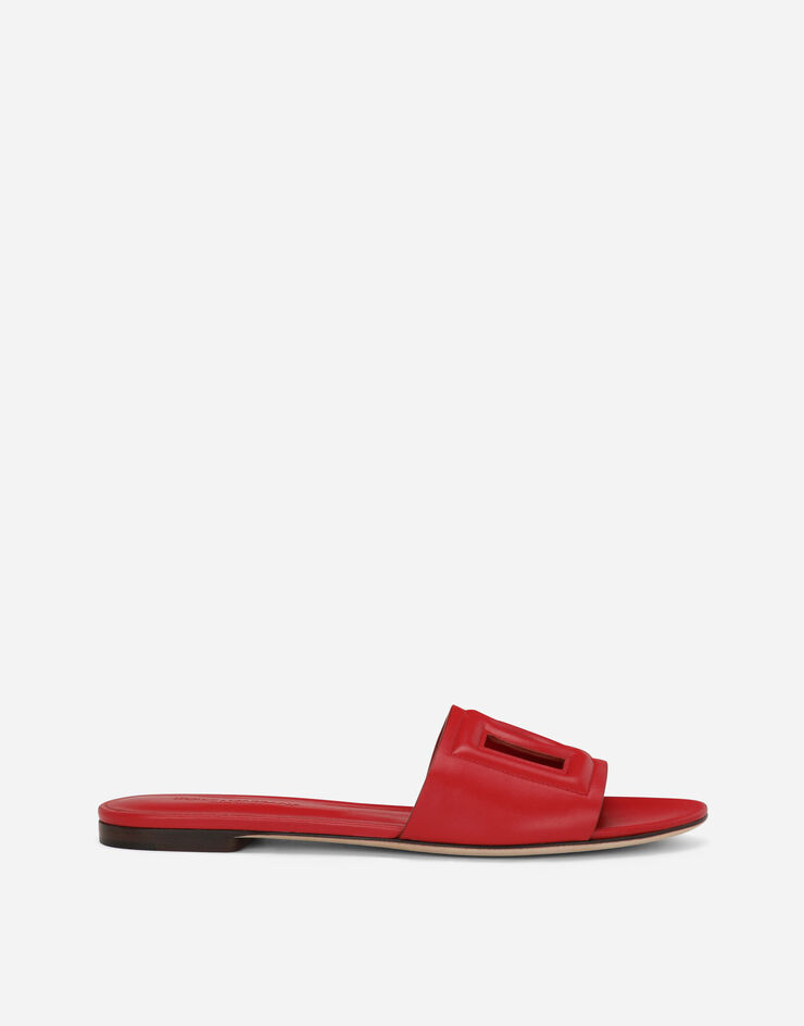 Calfskin sliders with DG logo in Red for Women | Dolce&Gabbana®