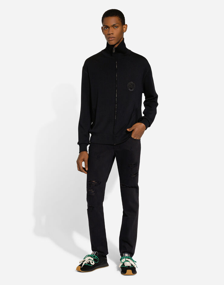 Dolce & Gabbana Cashmere and silk zip-up sweatshirt with DG patch Black GXV15ZJFMCZ