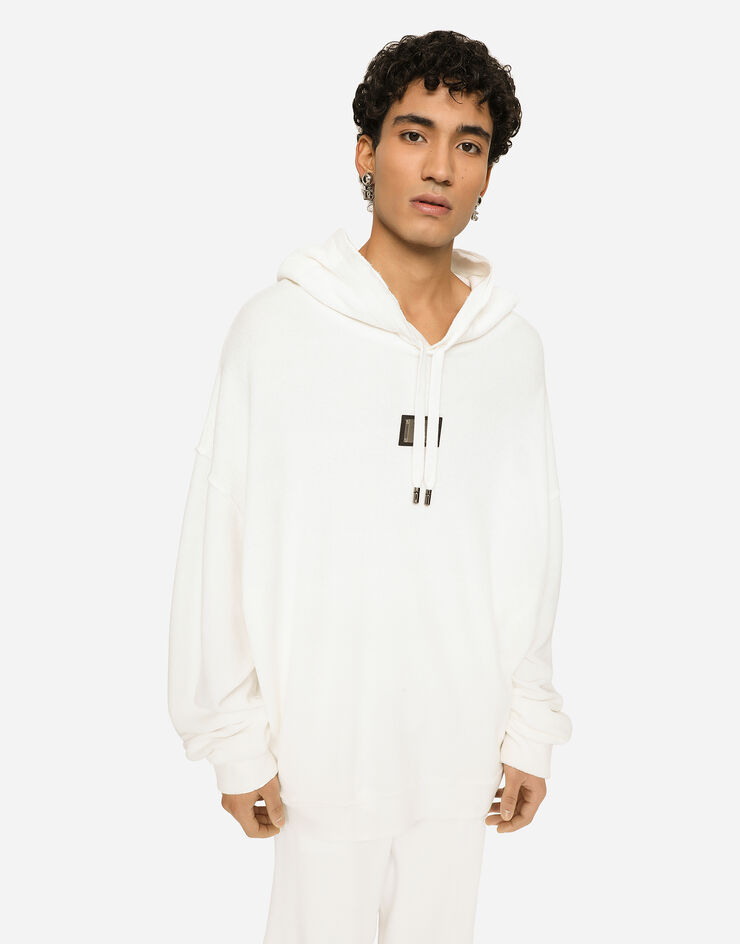 Dolce&Gabbana Jersey terry hoodie with logo tag White G9AGQTHU7OA
