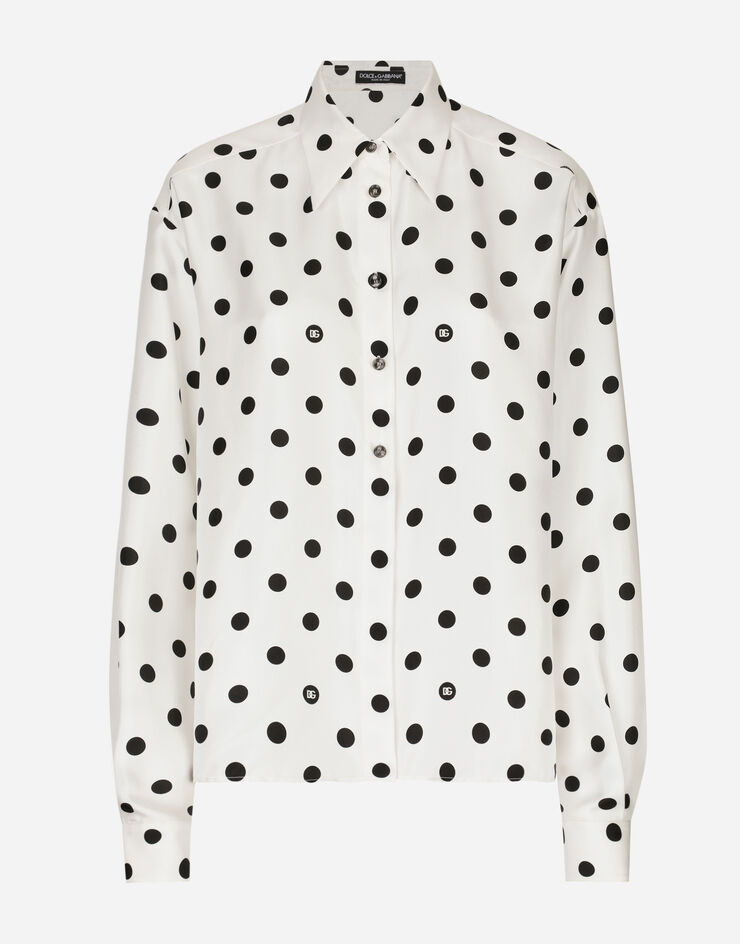 Dolce & Gabbana Camisa en sarga de seda con estampado de lunares Imprima F5S31TIS1VI