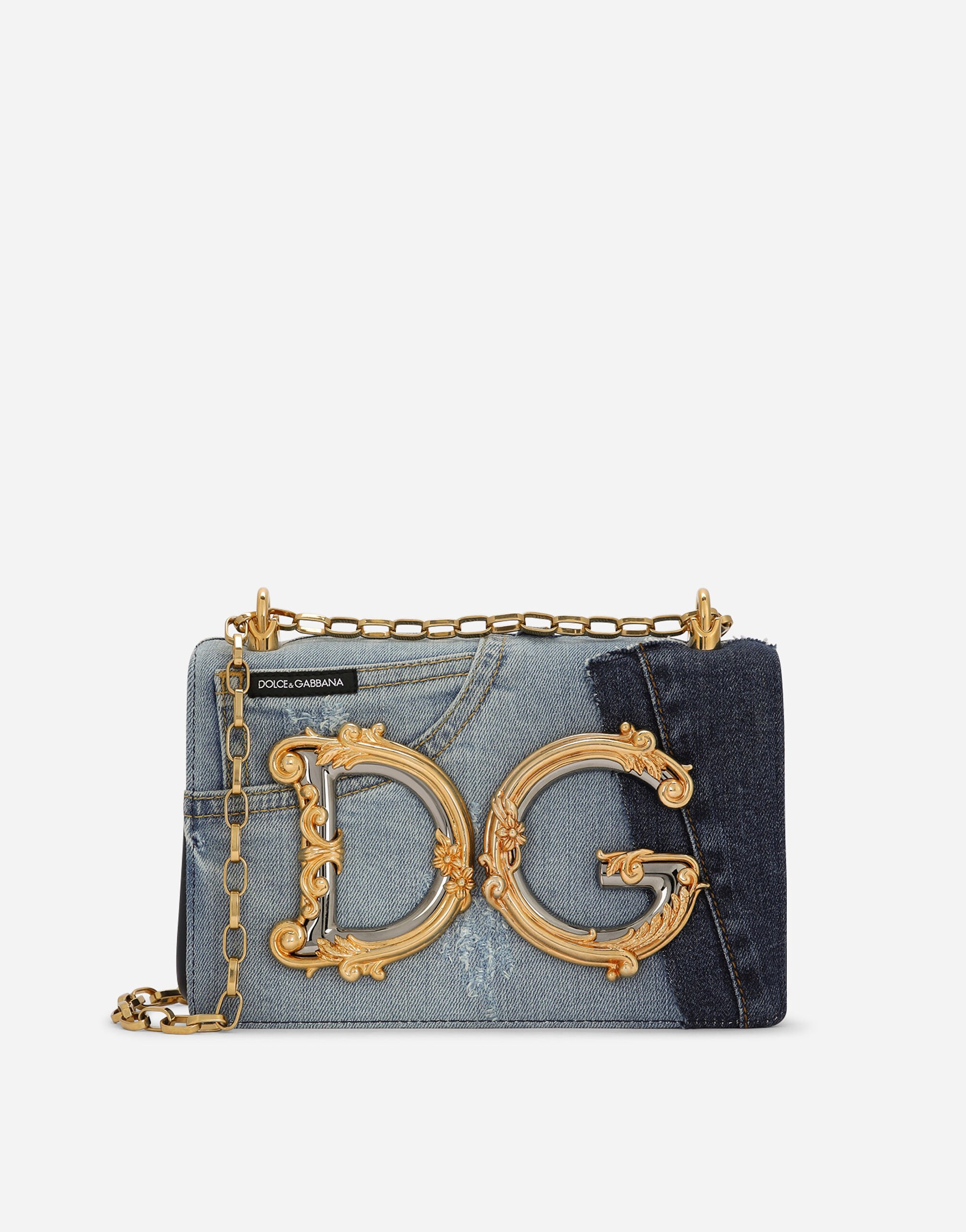 ${brand} DG Girls bag in patchwork denim and plain calfskin ${colorDescription} ${masterID}
