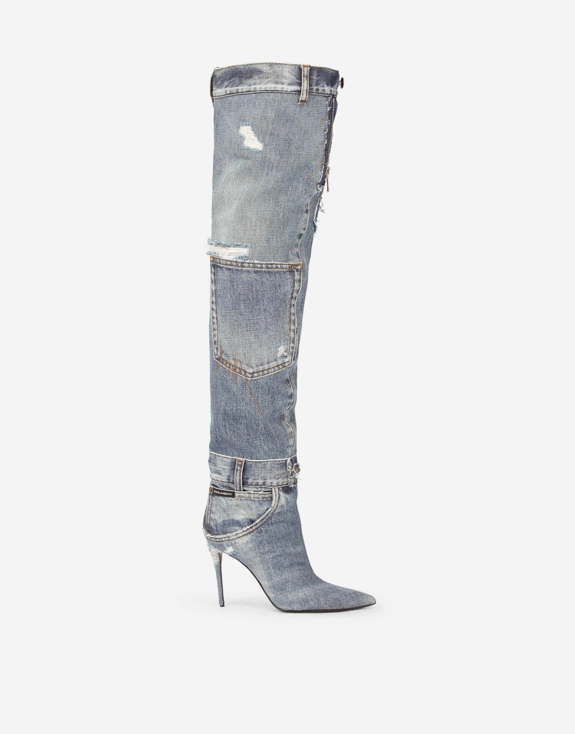 denim leather flat over the knee high boot - wannabe – SoleJealous