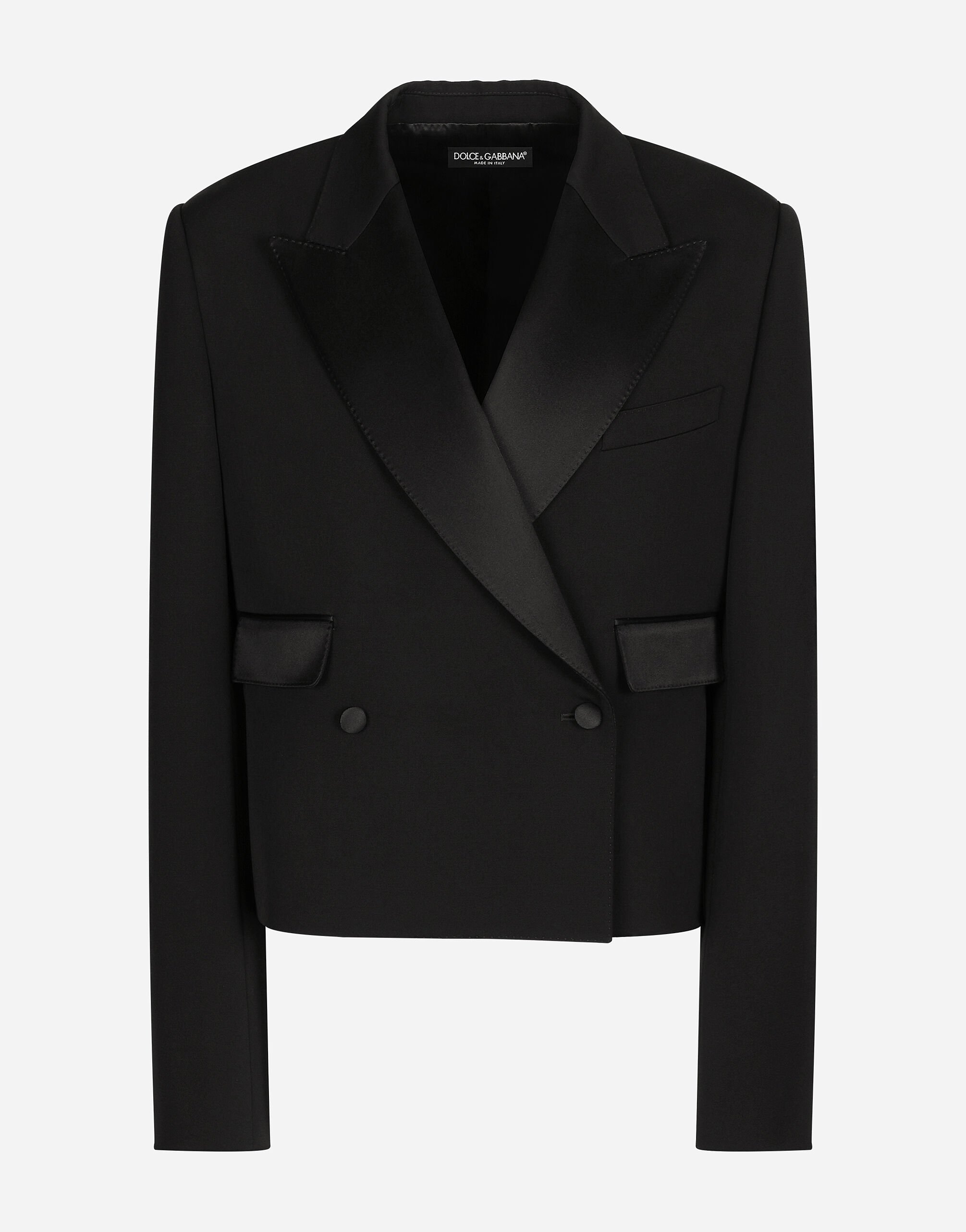 ${brand} Short double-breasted wool gabardine tuxedo jacket ${colorDescription} ${masterID}