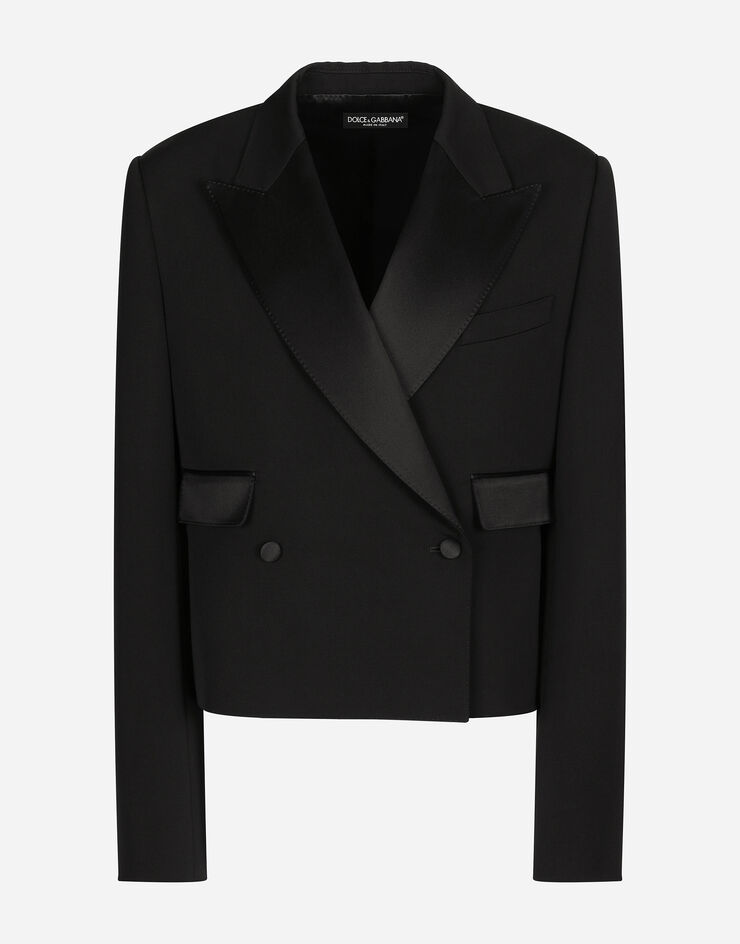 Dolce & Gabbana Short double-breasted wool gabardine tuxedo jacket Black F2981TFU21E