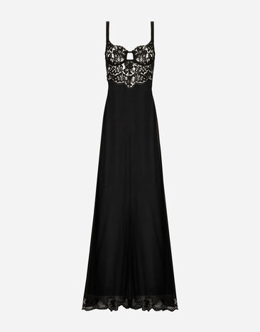 Dolce & Gabbana Long silk chiffon dress with lace body Print F4BCVTFPTAW