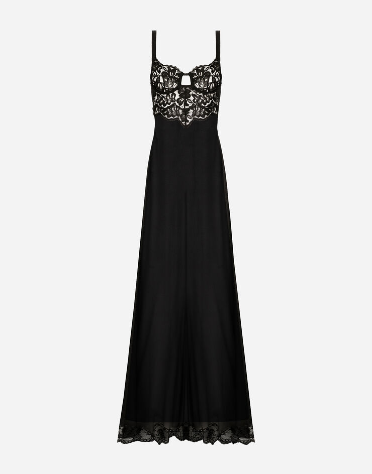 Dolce&Gabbana Long silk chiffon dress with lace body 黑 F6DKITFU1AT