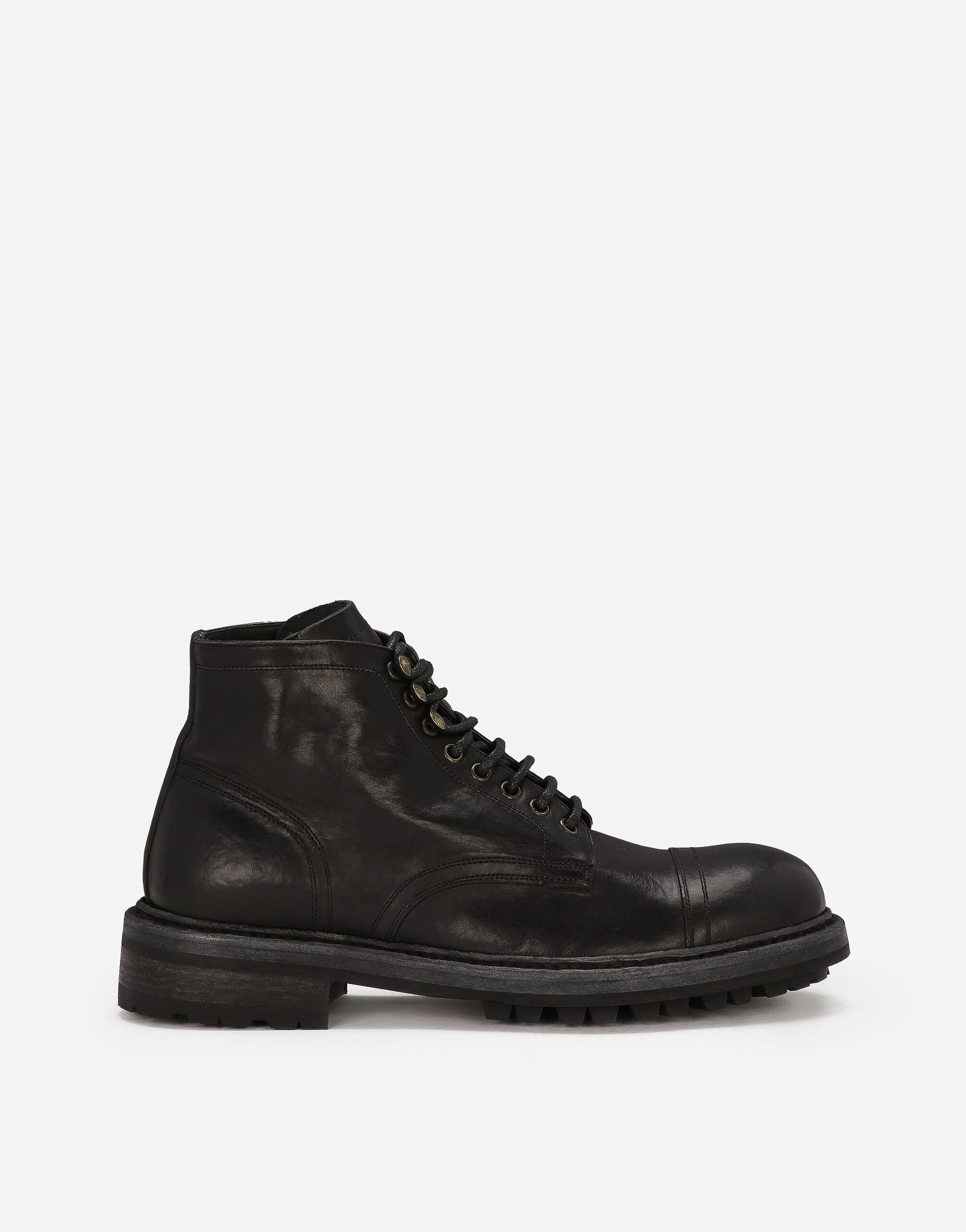 Dolce&Gabbana حذاء بوت برقبة للكاحل جلدي أسود G2SY1THU7PR