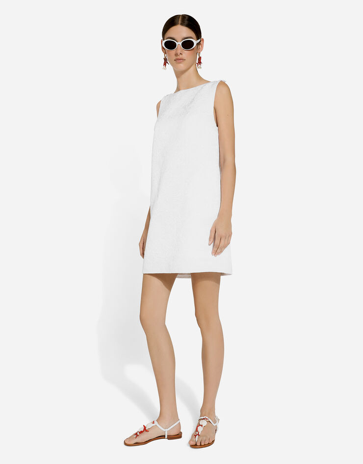 Dolce & Gabbana فستان بروكيد قصير بفتحة على الظهر أبيض F6JHPTFJTBV