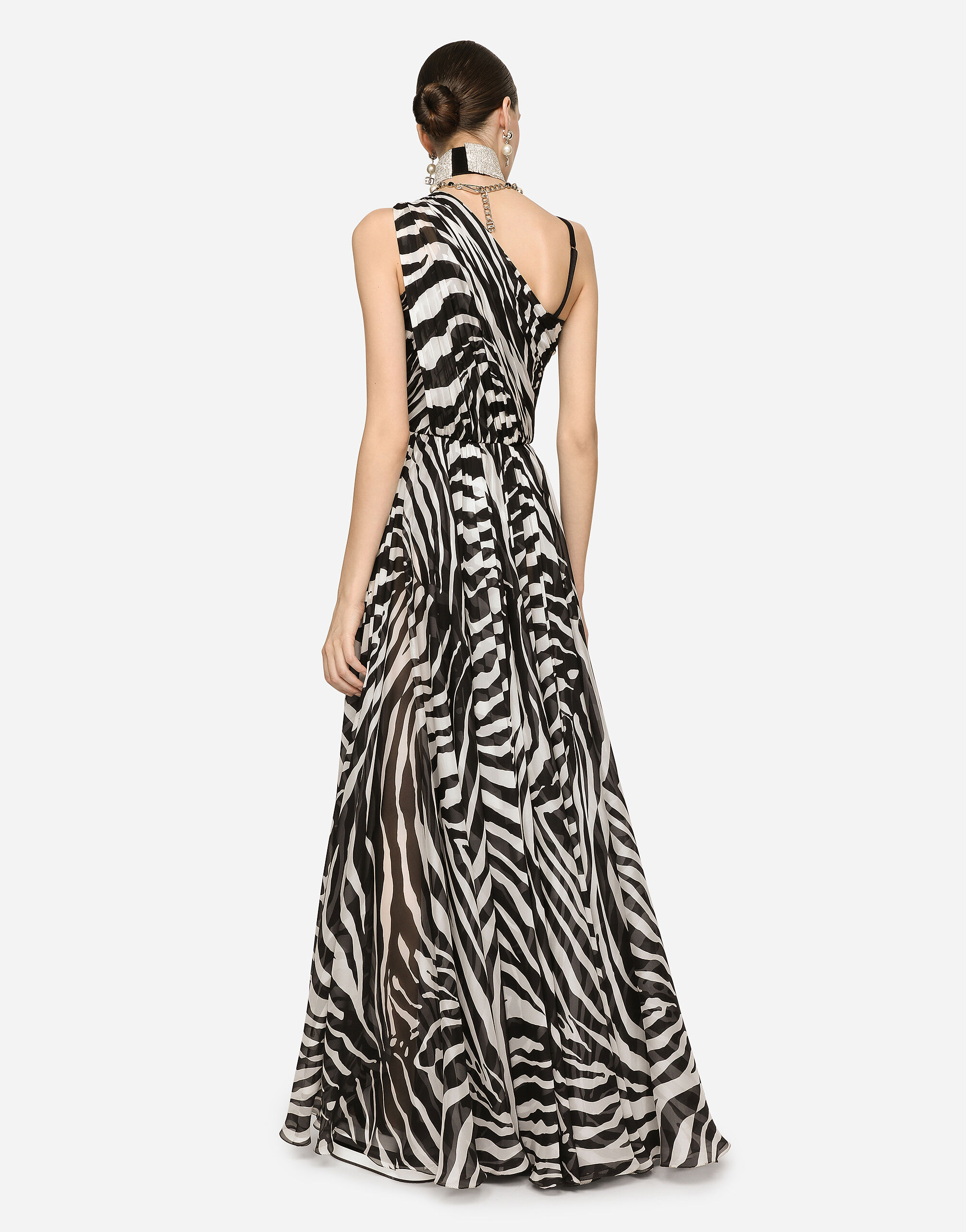 Dolce & Gabbana Zebra-print one-shoulder chiffon dress female Multicolor