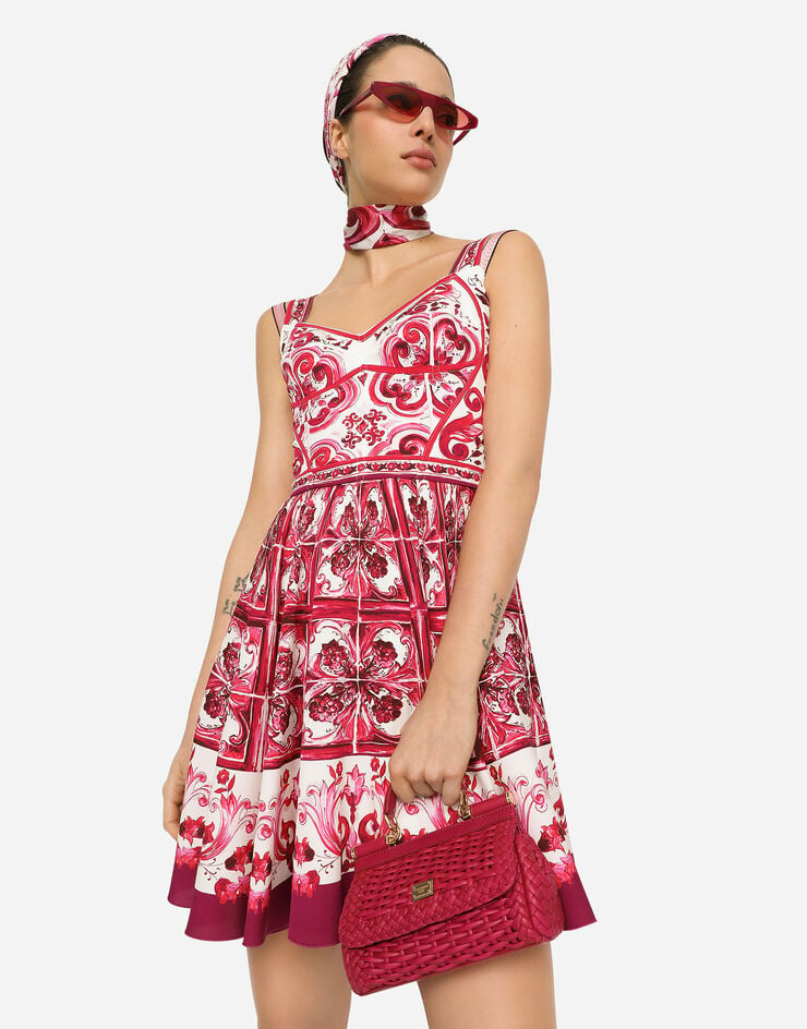 Dolce & Gabbana Abito corto a bustier in charmeuse stampa maiolica Multicolore F6VK2THPADW