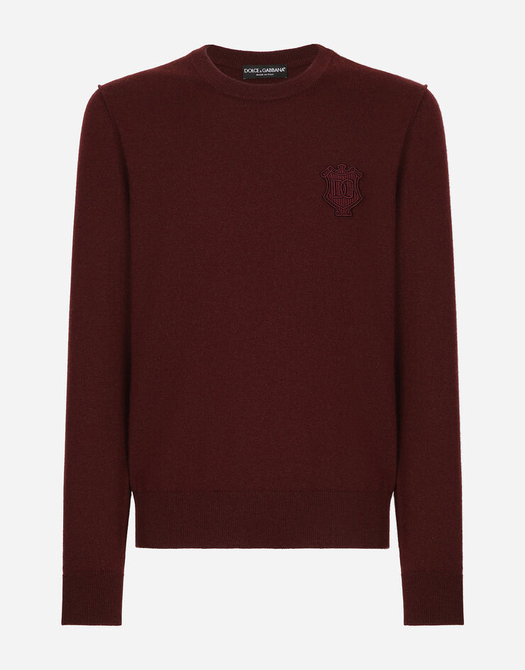 Dolce & Gabbana Cashmere round-neck sweater with DG embroidery Bordeaux GXX02ZJAWXS