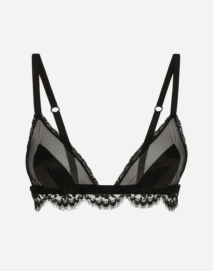 Satin, lace and tulle soft-cup triangle bra in Black for Women | Dolce ...