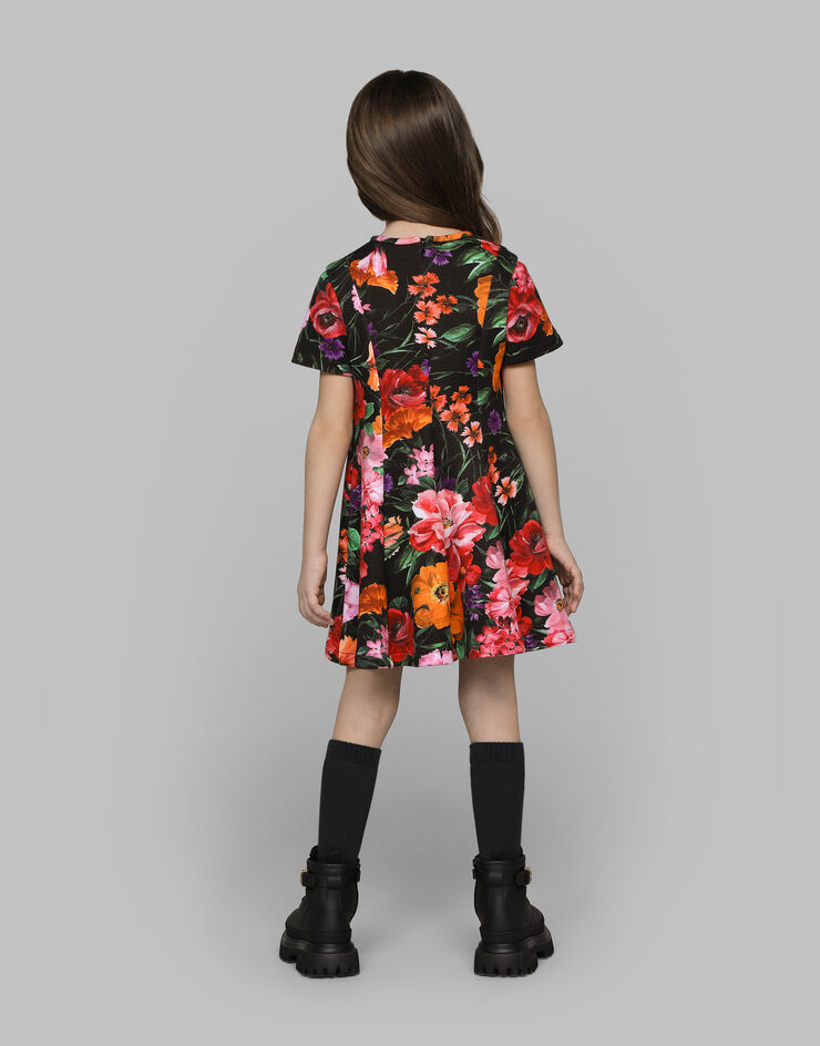 Dolce & Gabbana Kleid aus Neopren mit Blumenprint auf schwarzem Grund Drucken L5JD9MG7N3E