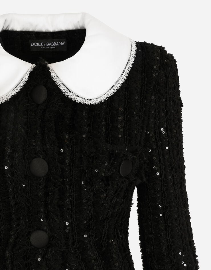 Dolce & Gabbana Tweedjacke mit Pailletten-Stickerei und Satinkragen Black F27AMTHUMKN