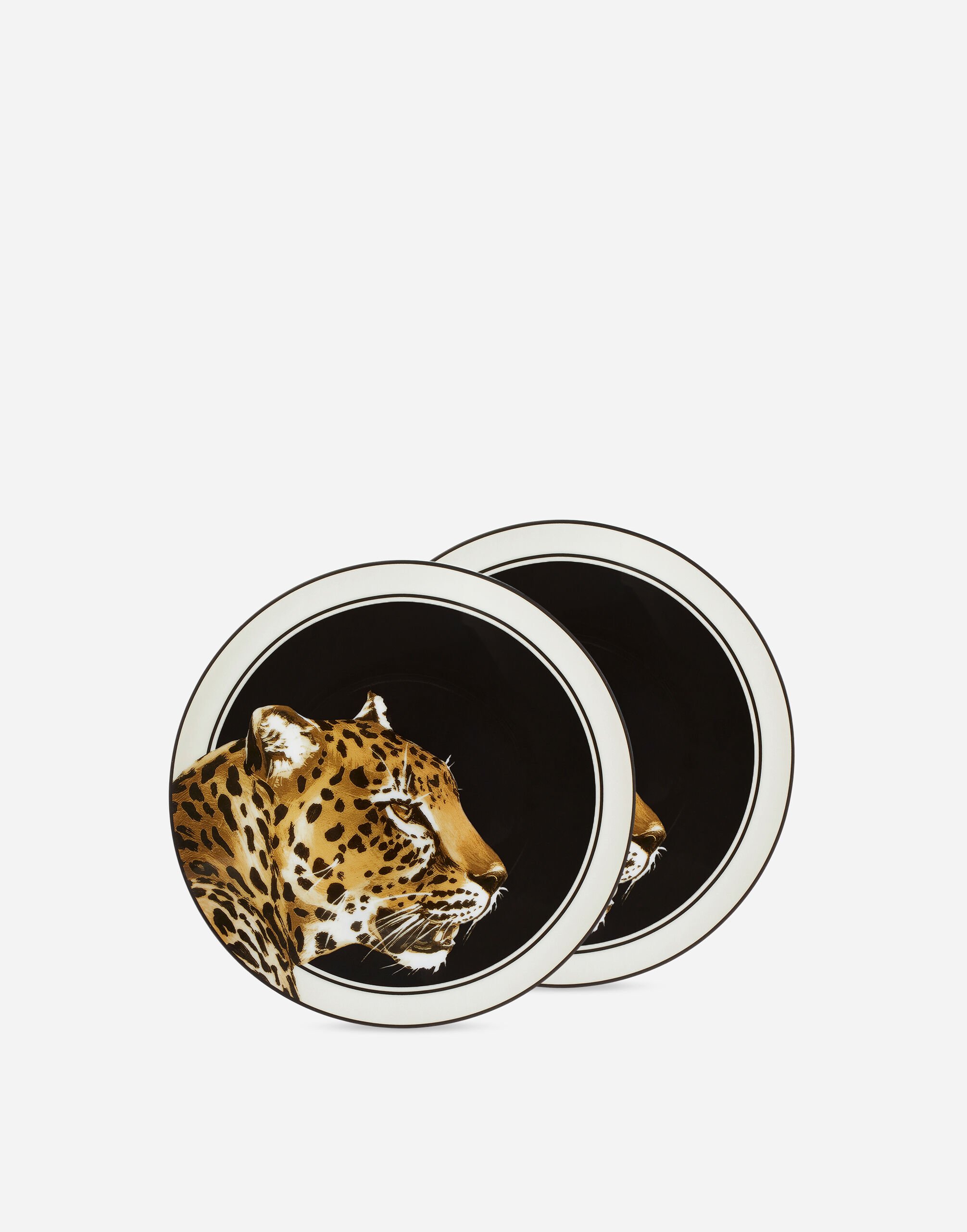 Dolce amp; Gabbana set of two leopard-print bread plates - White
