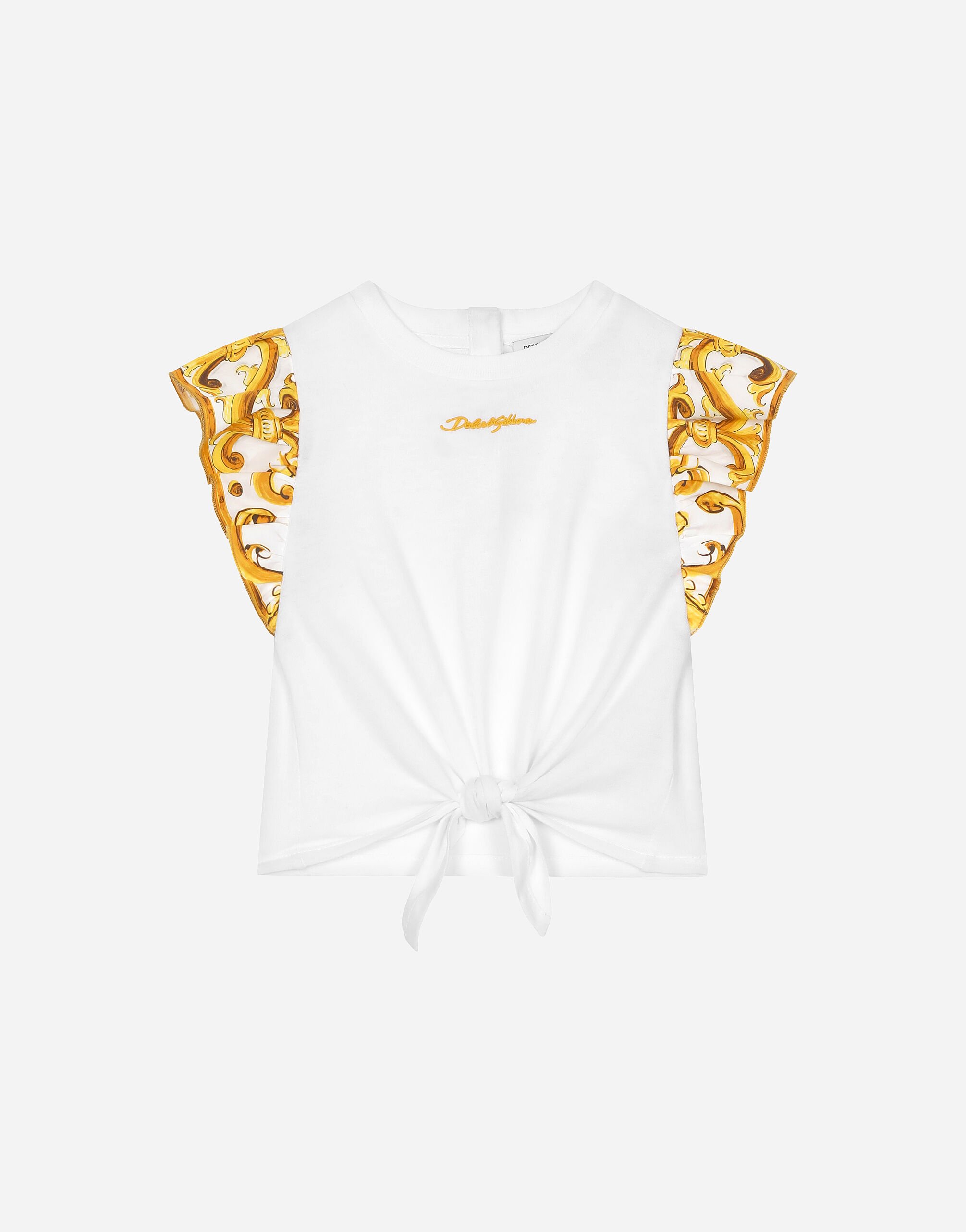 Dolce & Gabbana Jersey T-shirt with yellow majolica print and Dolce&Gabbana logo Yellow L2JWAXG7NUR