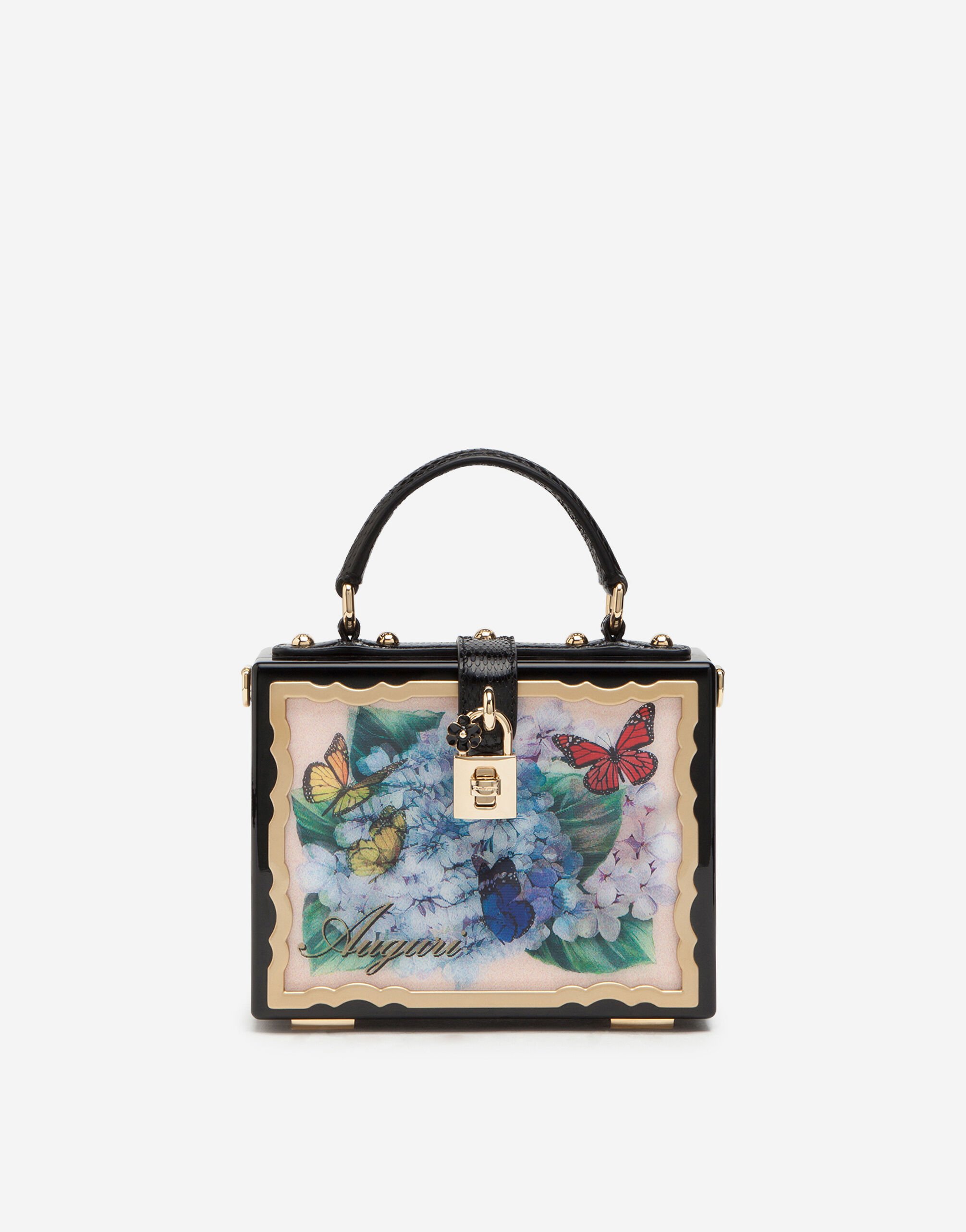 ${brand} Postcard Dolce Box bag in lacquered wood ${colorDescription} ${masterID}