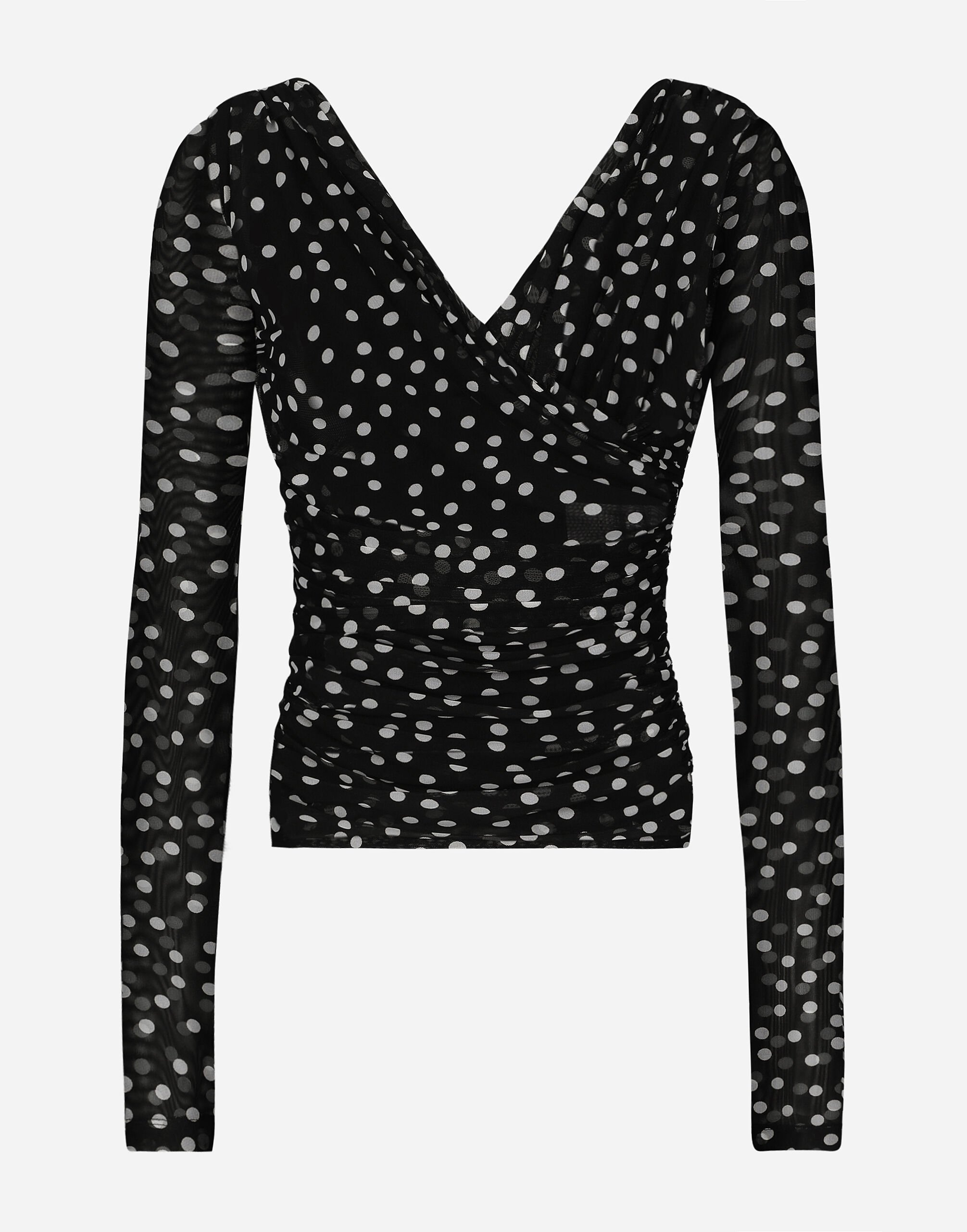 Dolce & Gabbana Polka-dot tulle top with wrap-front neckline Print F755PTHH5EA