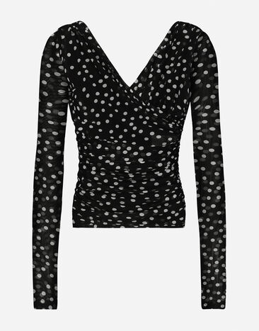 Dolce & Gabbana Polka-dot tulle top with wrap-front neckline Print F79FOTFSA64