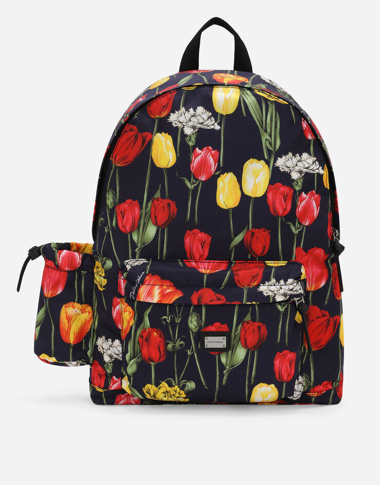 Dolce & Gabbana Rucksack aus Nylon mit Tulpenprint und Logoplakette Drucken EB0257AF312