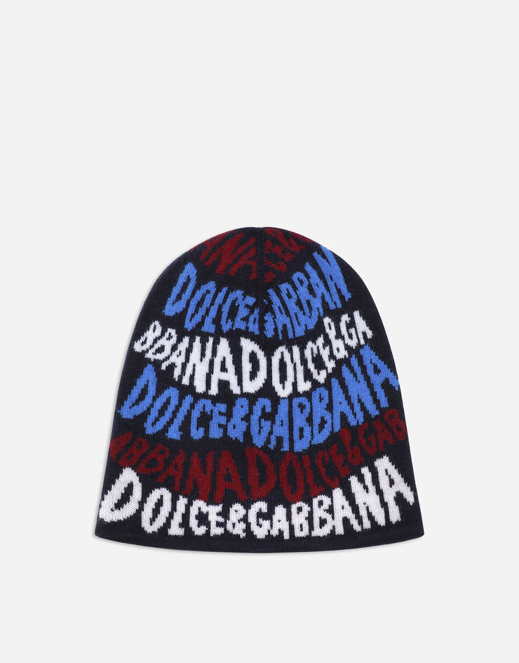 Dolce & Gabbana Jacquard knit hat with Dolce&Gabbana logo Multicolor LBKH93JCVV3